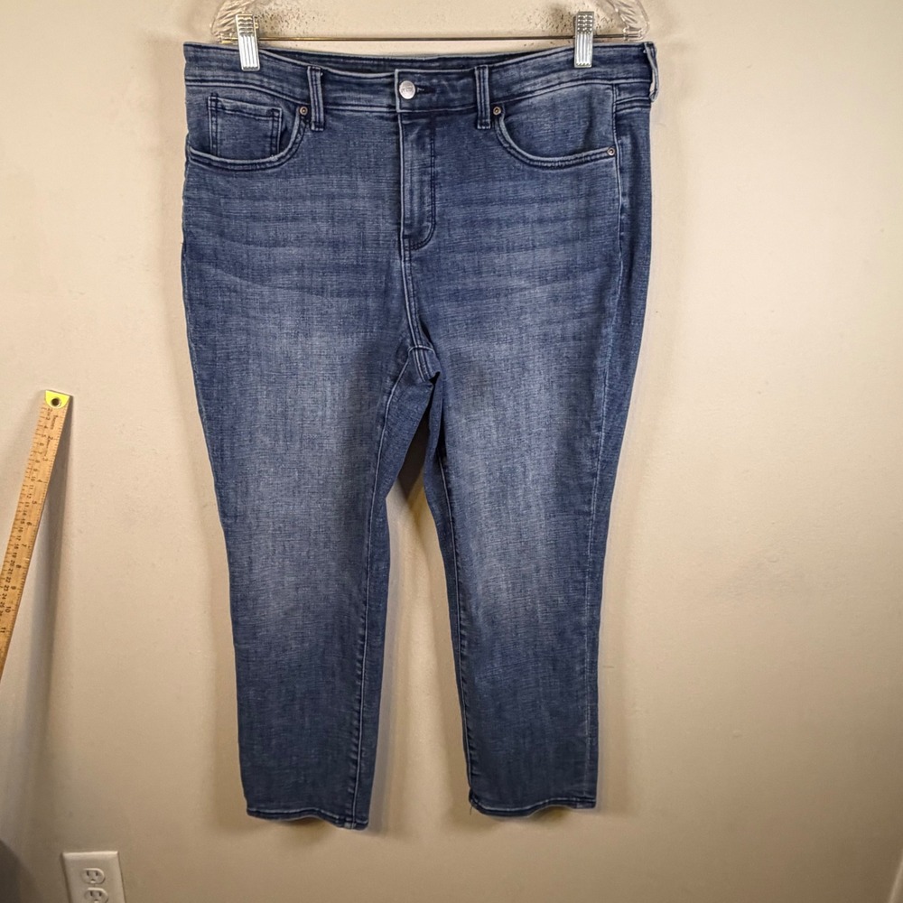 NYDJ Womens Girlfriend Jeans Lift Tuck Technology Blue 14P